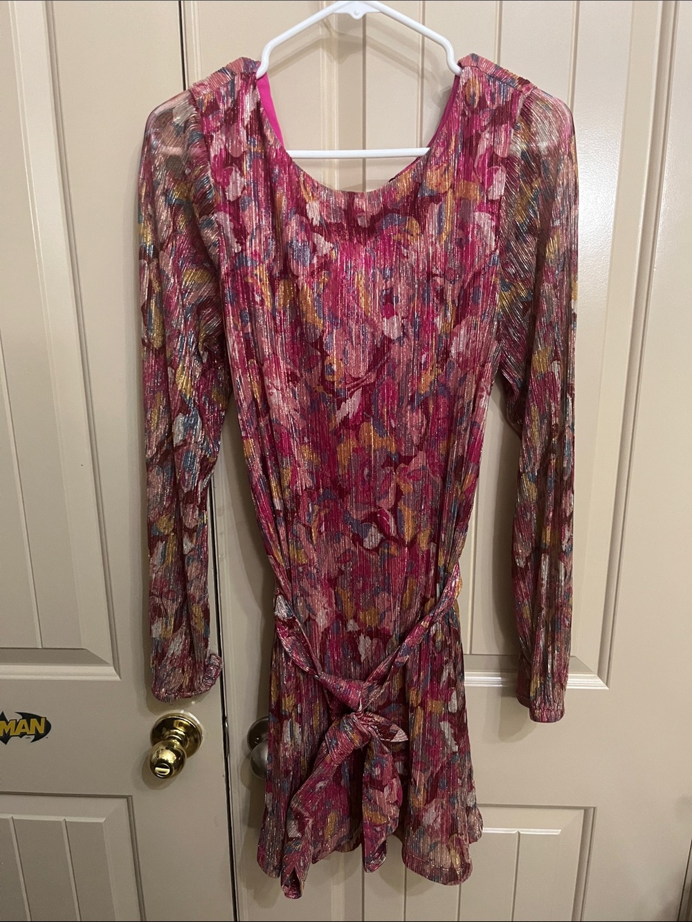 Dress the Population Fuchsia Multicolor Floral Long Sleeve Tie-Waist Dress
